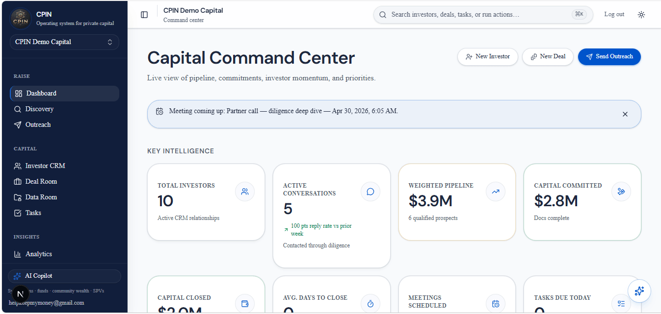 CPIN platform dashboard preview