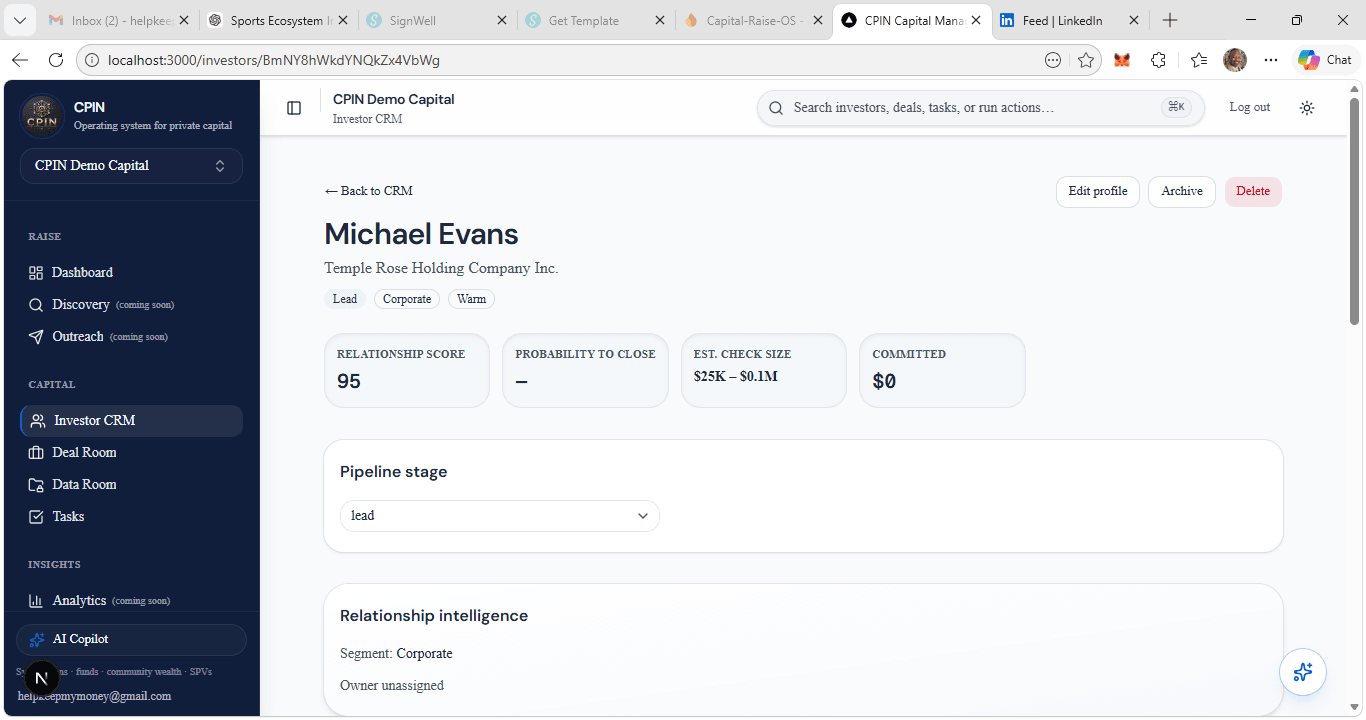 Investor CRM pipeline and relationship tools in CPIN