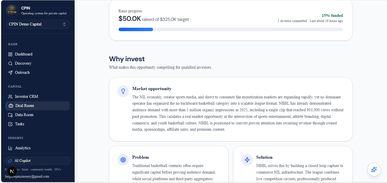Investor-facing offering experience in CPIN